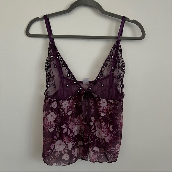 Tops - Y2K Lace Floral Sheer Purple Babydoll Cami Top Purple Fairy Coquette